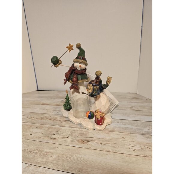 Vintage NOS Snowman Votive Candle Holder Wooden Carved Heavy Sturdy - Picture 9 of 10